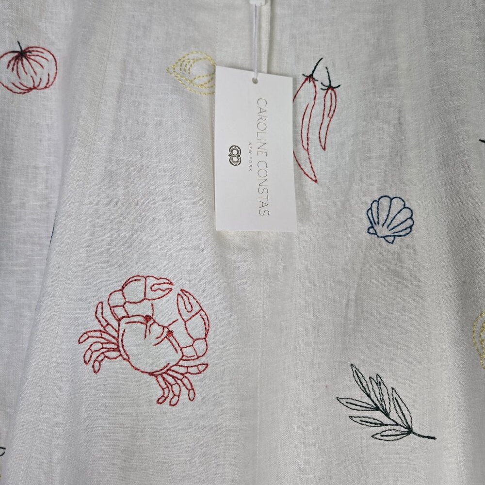 Caroline Constas Embroidered Off White Linen Blend Skirt 4 Maxi Length NEW - Picture 6 of 12